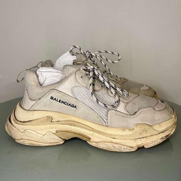Pre-owned Authentic Balenciaga Triple S Beige Off White 46 - Picture 5 of 9